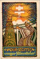 1926 Hadúr segítsen a magyar feltámadáshoz! Kiadja a &quot;Turul&quot; Szövetség A Magyar Egyetemi és Főiskolai Bajtársi Egyesületek Országos Központja / Hungarian irredenta propaganda art postcard s: Piroska J. (EK)