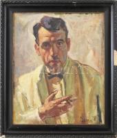 Vitéz Darvassy István (1888-1960): Expresszionista portré. Olaj, vászon, jelezve jobbra lent. Korabeli, sérült fakeretben. 55x45 cm