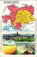 Budapest és Bécs. Osztrák-Magyar Monarchia térképe / Budapest and Wien (Vienna). Autriche-Hongrie. Remy belga reklám és kiadása, Art Nouveau, litho (EK)