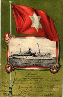 1902 PANNÓNIA Magyar-horvát tengeri gőzhajózási részvénytársaság. Kunstanstalt Brüder Pick / Hungarian sea-going passenger steamship. Art Nouveau, flag, litho (fl)