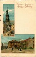 Sopron, Oedenburg; Várostorony, Színház tér. L. F. Kummert Nr. 6201. Art Nouveau litho s: Götzinger (kis szakadások / small tears)
