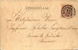 1899 (Vorläufer) Nagykanizsa, Csengeri utca, biztosító és üzletek. Alt és Böhm kiadása (EB)