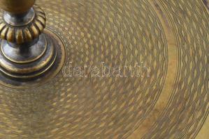 Antik ezüstözött alpakka talpas kínáló, kissé billeg, jelzés nélkül, kopással, m: 35 cm