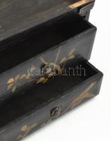 Antik festett ékszeres szekrényke, kopással, 15x10x7 cm