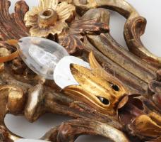 Antik neobarokk falikar pár, háromkaros, díszes barokk stílusú formavilágra faragott, fém, fa, arany...