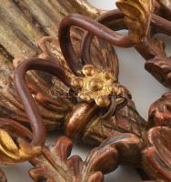 Antik neobarokk falikar pár, háromkaros, díszes barokk stílusú formavilágra faragott, fém, fa, arany...