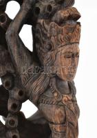 Antik indonéz faragott szobor, rendkívül részletes faragással, három nőalakkal díszített lámpatest /...