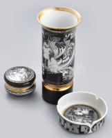 Hollóházi Szász Endre által tervezett mintás váza m: 20 cm, hamuzó d: 10 cm, bonbonier d: 6,5 cm. Jelzéssel, minimális kopottsággal.