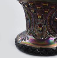 Antik cseh irizáló üvegkínáló és váza, formába fújt üveg, kis kopással, váza talpánál minimális repe...