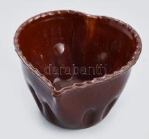 Antik mázas kerámia sütőedény, jelzés nélkül, kopással, 17x18x11 cm