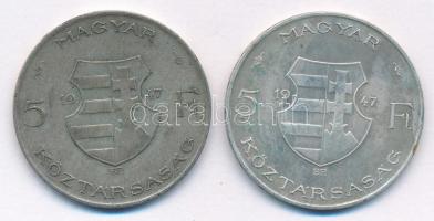 1947. 5Ft Ag "Kossuth" (2x) T:F patina
Adamo F8.1