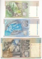 Szlovákia 1993. 20K + 50K + 500K T:VF-F közte szép papír Slovakia 1993. 20 Korun + 50 Korun + 500 Ko...