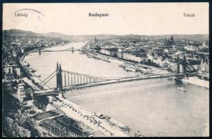 1915 Budapesti képeslap Turul 5f bérmentesítéssel lila újvidéki cenzúrabélyegzéssel Bécsbe