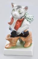 Herendi porcelán csizmás kandúr, kézzel festett, II. oszt, jelzett, hibátlan, m: 16 cm