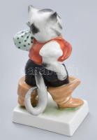 Herendi porcelán csizmás kandúr, kézzel festett, II. oszt, jelzett, hibátlan, m: 16 cm