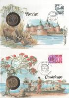 5db-os érmés boríték tétel, mind különféle és német nyelvű tájékoztatóval, benne: Lettország, Costa ...