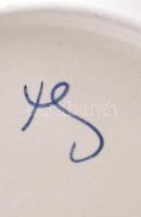 Kézzel festett virágmintás dísztál, jelzéssel, hibátlan, d: 31 cm