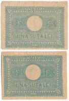 Románia 1945. 100L (2x) színváltozatok T:III folt, középen kis szakadás Romania 1945. 100 Lei (2x) c...