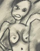 feLugossy László (1947-): Női akt. Szén, papír, jelezve balra lent: feLL. 29x21. Üvegezett keretben....