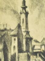 Kmetty János (1889-1975): Tabán. Rézkarc, papír, jelzett. Számozott (67.) Üvegezett fakeretben. 19x1...