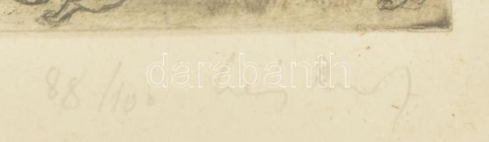 Láng Rudolf (1904-1991): Műkedvelő. Rézkarc, papír. Jelzett, számozott (88/100). Üvegezett fakeretbe...