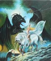 Jelzés nélkül: Fantasy jelenet. Olaj, vászon. Oldalán apró felületi sérülésekkel. 60×50 cm