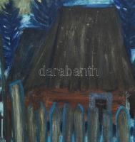 Ujváry Lajos (1925-2006): Erdélyi táj, 1974 körül. Olaj, farost, jelzett. Hátoldalán Képcsarnok Váll...