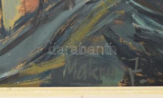 Makra János (1920-1991): Utca. Olaj, farost, jelzett. Fakeretben. 54×67 cm