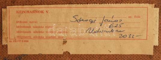 Somogyi János (angyalföldi) (1928-2010): Udvarban, 1967. Olaj, farost, jelzett. Hátoldalán autográf ...