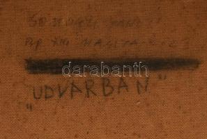 Somogyi János (angyalföldi) (1928-2010): Udvarban, 1967. Olaj, farost, jelzett. Hátoldalán autográf ...
