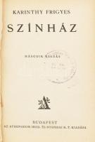 Karinthy Frigyes: Színház. A szerző, Karinthy Frigyes fiának, Karinthy Ferenc (1921-1992) írónak az ex libris bélyegzésével és névbejegyzésével, dátumozva (1946.) Karinthy Frigyes Munkái VIII. köt. Gyűjteményes kiadás. Bp.,én.,Athenaeum, 321+3 p. Második kiadás. Átkötött kopott félvászon-kötés, az eredeti elülső papírborítót az átkötéskor felhasználták, az első két lap sérült, a tartalomjegyzék sérült, javított, intézményi bélyegzésekkel.