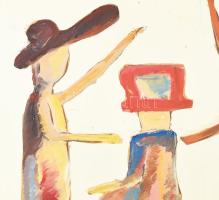 Schéner Mihály (1923-2009): Dorottya bálba megy. Olaj, farost, jelezve jobbra lent. Hátoldalán Schén...