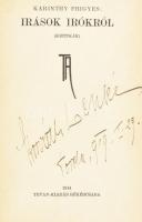 Kolligátum 3 Tevan kiadású műből:  Karinthy Frigyes: Írások írókról. (Kritikák.) Békéscsaba, 1914, Tevan, 87+1 p. Első kiadás.; Hozzákötve:  Karinthy Frigyes: Holnap reggel. (Tragikomédia három felvonásban.) Békéscsaba, 1916, Tevan, 120 p. Első kiadás.;  Hozzákötve:  Major Henrik Panoptikuma. Írók és hírlapírók karikatúrái, Kosztolányi Dezső előszavával. Békéscsaba, 1913, Tevan, 65 sztl. lev. Első kiadás. Átkötött kissé kopott félvászon-kötés, ceruzás bejegyzésekkel, néhány foltos lappal.