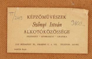 Tenkács Tibor (1913-1998): Tiszapart (Szomorú időben). Olaj, farost, jelzett. Hátoldalán autográf fe...