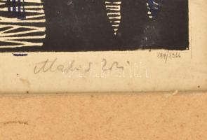 Makrisz Zizi (1924-2014): Bakui olajkutak V, 1964. Linómetszet, papír, jelzett. Paszpartuban. 47x36 ...