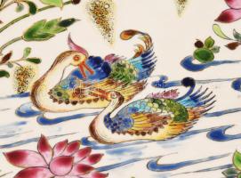 1886 Schütz kerámiagyár kacsamintás dísztányér. Formára korongozott dísztányér, kínai ábrázolásokat ...