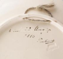 1886 Schütz kerámiagyár kacsamintás dísztányér. Formára korongozott dísztányér, kínai ábrázolásokat ...