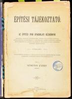 Némethy József: Építési tájékoztató. Az építési ipar gyakorlati kézikönyve. Mérnökök, építészek, építőmesterek, építési vállalkozók, iparosok, munkavezetők, földbirtokosok, gazdatisztek, gyártulajdonosok, intézők, becslőbiztosok és bankhivatalnokok s általában az építő s építtető közönség használatára. 100 ábralappal. Kiváló kútfők nyomán s a hazai iparvállalatok, ipartelepek és gyárak termékeire vonatkozó adatok felhasználásával írta - - mérnök. Első kötet. Pécs, 1902, Taizs József, XXIII+906+1 p. Átkötött egészvászon-kötés, a címlap kijár, sérült, egy további lap kijár, a kötés sérült, laza, a címlapon Zsolnay Pécs bélyegzéssel. Csak 1. kötet.