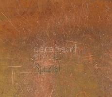 Réz ágymelegítő, jelzett, horpadt, h: 28 cm