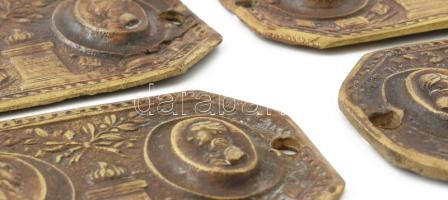 4 darab antik portékkal díszített réz bútorveret. 7,5x5 cm