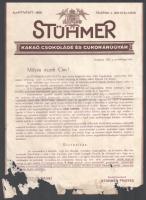 1928 Stühmer Csokoládé-Automatákkal kapcsolatos üzleti levél, szakadás és sarokhiány, levált sarok.