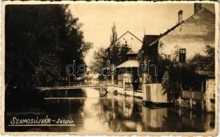 1940 Szamosújvár, Gherla; Sétatér, híd / promenade, bridge, riverside. photo + &quot;1940 Szamosújvár visszatért&quot; So. Stpl. (EK)