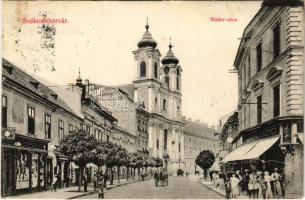 1908 Székesfehérvár, Nádor utca, Vaimar Ferenc és Kováts Pál üzlete, Áruház a Kék Csillaghoz, Fiumei Cacao és csokoládé reklám plakát