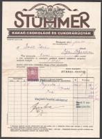 1927 Stühmer Frigyes R.t. Kakaó-, Csokoládé- és Cukorárugyár R.T. fejléces számla