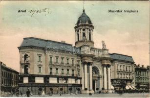 1906 Arad, Minoriták temploma, Deutsch Testvérek központi divatáruháza, Turul cipőgyár rt., Náder J. és Scherhagh és Fia üzlete / church, shops (EK)