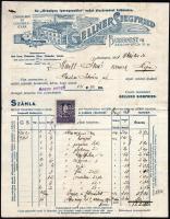 1931 Bp., Gellner Siegfried Csokoládé ás Cukorkagyára dekoratív fejléces számla, rajta a gyár látképével