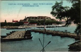 1912 Újvidék, Novi Sad; Pétervárad vár, nyitott pontonhíd elhaladó &quot;ALADÁR&quot; gőzhajóval / Grad Petrovaradin / Festung Peterwardein / castle, opened pontoon bridge, steamship (EK)