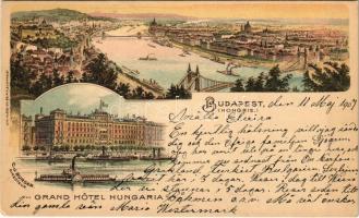 1907 Budapest, Dunai látkép, Grand Hotel Hungaria (C.J. Burger). Klösz Gy. és fia Art Nouveau, floral litho (EK)