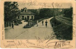 1903 Budapest XII. Svábhegy, gyógyszertár, fogaskerekű vasút sínek (EM)