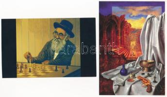 4 db modern sakk festmény képeslap